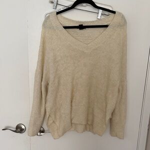 Women's Cream V-Neck Drop Shoulder Sweater